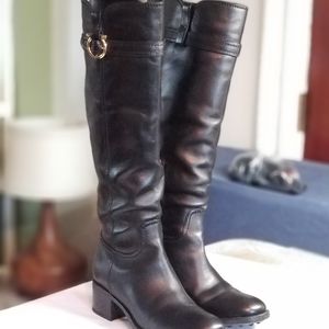 Salvatore Ferragamo Black Leather Knee High Boots